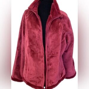 Green Tea Womens S Faux Fur Fleece Lined Pink Holiday Red Core Soft Cozy Jacket